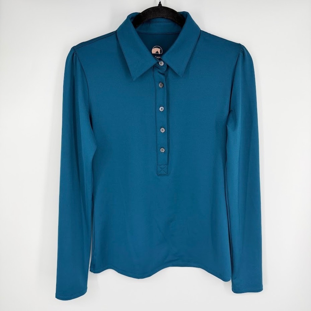 An Capall Long Sleeve Gracie Polo Women M Morocaan Blue Equestrian UPF